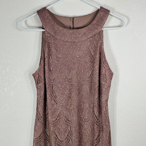 Dressbarn Cocktail Dress Size 12 Champaign Sleeveless Sheath Dress Fringe - Picture 3 of 10